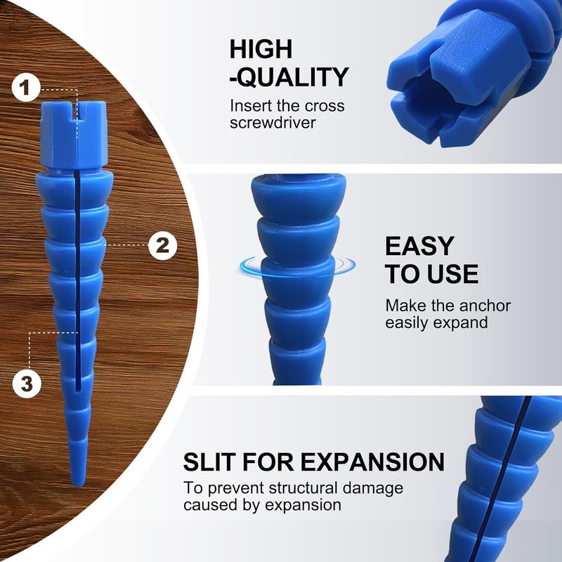 Haespot Blue 12PCS Stripped Screw Hole Repair Anchor, Door Hinge Screw Hole Filler, Multi Use Wall Anchors, Fits Wood Screws Sizes #2 to #16 - Image 3